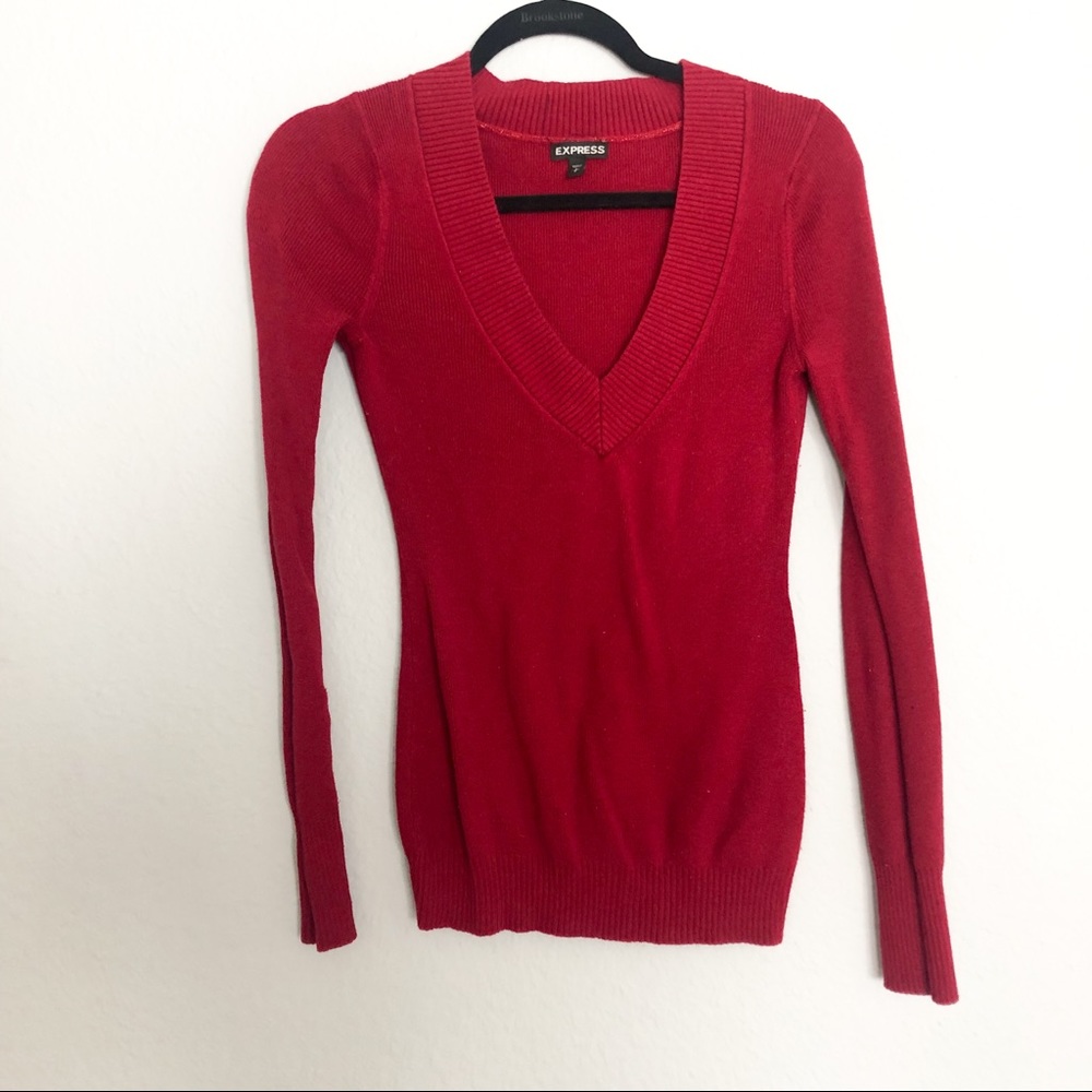 Express Red V-Neck Sweater